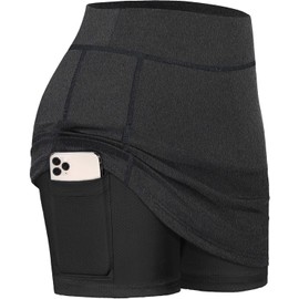 BLEVONH - Faldas de tenis de verano para mujer con pantalones cortos debajo, pickleball, atletismo, entrenamiento y golf con bolsillos, Negro carbón, Small