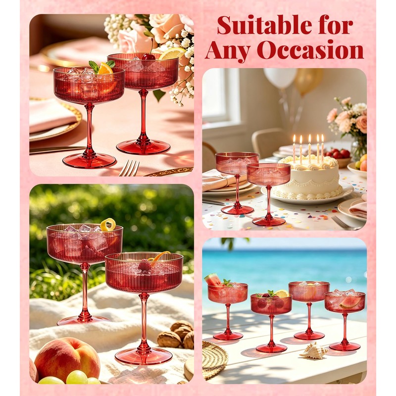 LEYIQU 24Pack Plastic Martini Glasses, 10oz Disposable Coupe Glass