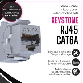 KOSCOM CONNECT 12x Keystone Module CAT6A | STP RJ45 Socket for Network Empty Socket & Patch Panel | Fully Shielded I up to 10 Gbit/s & 500 MHz | Tool-Free Snap-in Assembly | AWG 22-25