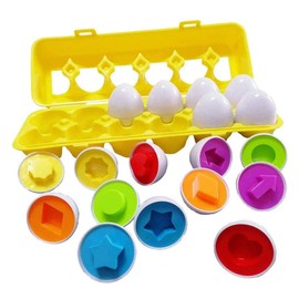 Sipobuy Matching Puzzle Eggs Educational Geometric Toy, 12 Pack Colour Shape Sorting Recognition Eggs Set Preschool Simulation Montessori Learning Puzzle for Toddlers