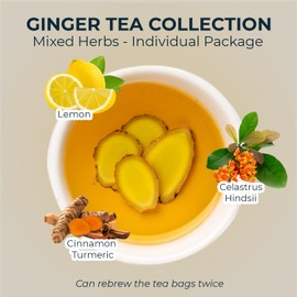 INJOY YOUR VITALGRI:N Ginger Tea Bags - 55 Count (+5 Tea Bags) Bamboo Tong Included - 4.16 oz, Re-Steep Herbal Tea Blend, Stimulates Appetite, Promotes Healthy Digestion & Boosts Immunity