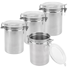 4 Pack Stainless Steel Canister, 66 oz Kitchen Canister Set with Airtight Lids and Lock Metal Food Storage Containers for Tea, Coffee, Sugar, Grains, Beans