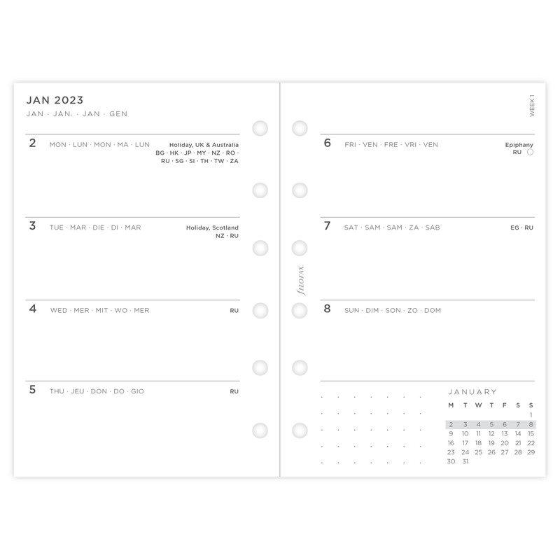 Filofax Miniimal WTV Diary Refill Pack Pocket 2023, 23-68290, Minimal