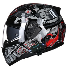 Bluetooth Motorcycle Helmet Anti-Fog Double Visor Flip Up Full Face Motorbike Helmet DOT Approved Built-in Dual Speaker with Microphone Automatic Answering for Adults Men and Women