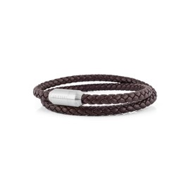 Akitsune Suprema Magnetic Leather Bracelet, Women's Men's Stainless Steel Double Wrap Bracelet, Matte Black, Leather, without stone