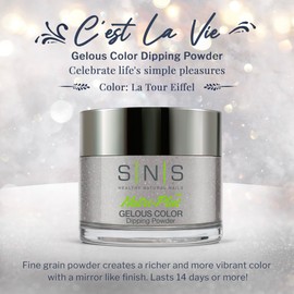 SNS Healthy Natural Nails SNS Nail Dip Powder, Gelous Color Dipping Powder - La Tour Eiffel (Gray/Silver, Shimmer) - Long-Lasting Dip Nail Color Lasts 14 Days - Low-Odor & No UV Lamp Required - 1 OZ