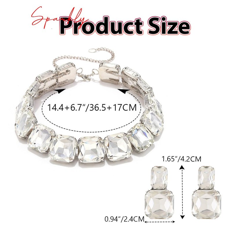 Zoestar Sparkly Crystal Jewelry Set Silver Rhinestone Necklace Earrings Set