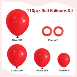 FOTIOMRG FOTIOMRG 110pcs Red Balloon Garland Arch Kit, 18 12 10 5 inch Red Latex Balloons Different Sizes Pack for Birthday Graduation Baby Shower Valentines Christmas Wedding Party Decorations