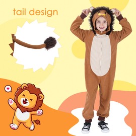 Wizland Kids Lion Onesie Costume Set,Lion Jumpsuit with Tail,Animal Costume Outfit for Unisex Boys and Girls XL 10-12