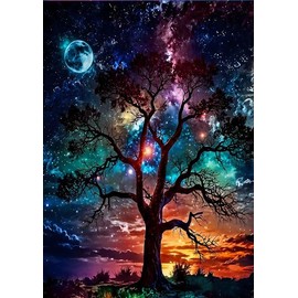 Colourful Tree 5D Diamond Painting Tree of Life, DIY Glitter Tree Diamond Painting for Adults and Children, Wall Decoration for Living Room, Bedroom & Office, Beginner-Friendly and Advanced Users (30