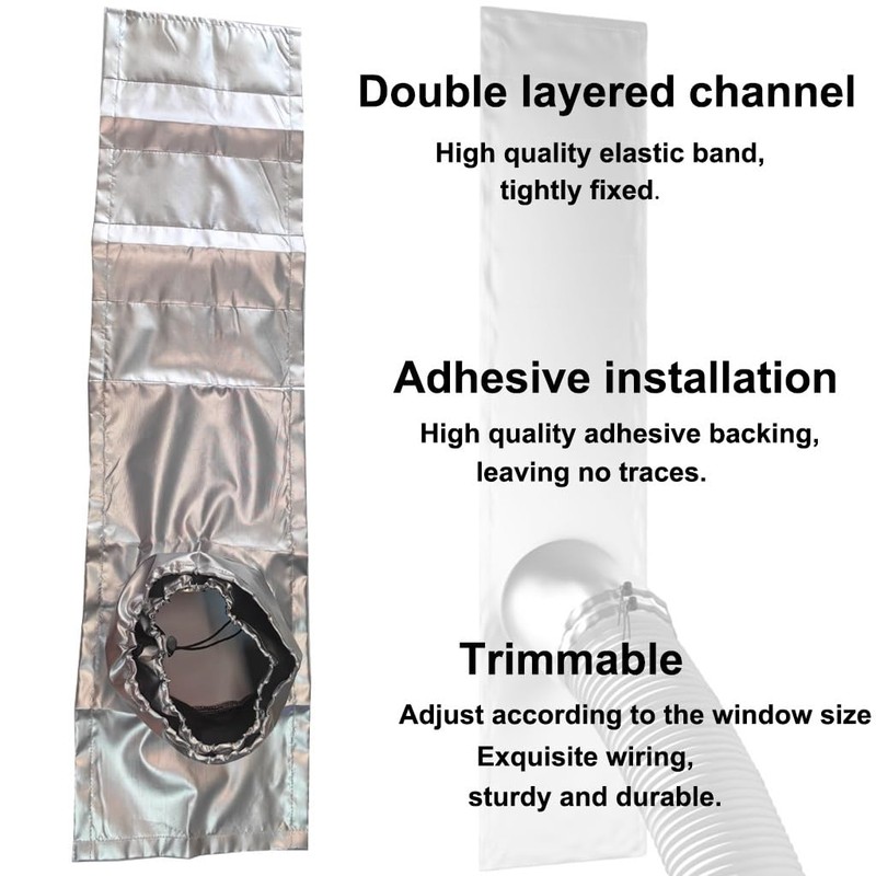LIHONK Portable ac Window Vent kit【Titanium Silver+Black 100% Light Block】-