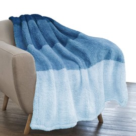 PAVILIA Sherpa Ombre Throw Blanket for Couch | Fuzzy Plush Cozy Microfiber Fleece Couch Blanket | Gradient Decorative Accent Throw | 50x60 Inches Sea Blue