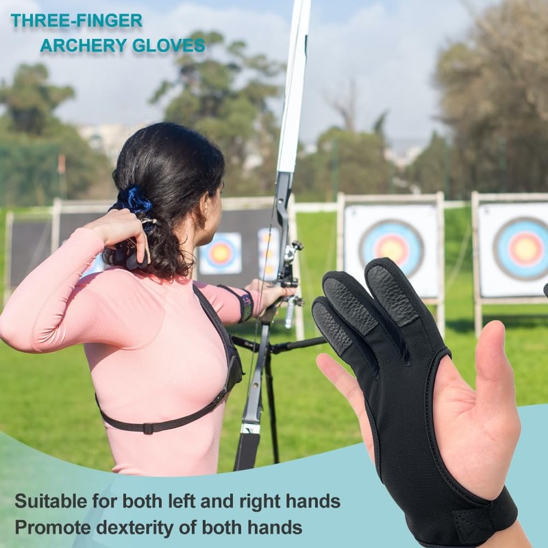 LICQIC Archery Glove, Three Finger Shooting Hunting Leather Gloves Protector