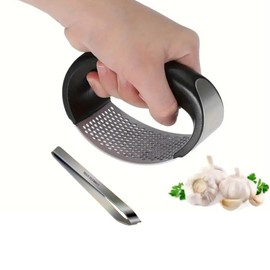 Garlic Press Rocker with Stainless Steel Peeler, Garlic Crusher, Mincer and Chopper - Ergonomic Handle, Durable, Easy to Clean Kitchen Tool for Crushing, Mincing and Squeezing Garlic
