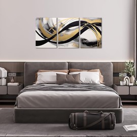 NAMENLAIMI Black and Gold Canvas Prints Wall Art 3 Piece Abstract Black White and Gold Picture Prints Large Abstract Paintings for Living Room Bedroom Decor Frame(Abstract-3,12.00" x 16.00" x 3Pcs)