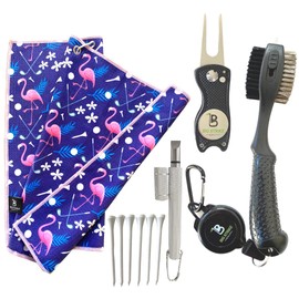 Big Strike Golf - Golf Accessories Kit Includes Designer Golf Towel, Divot Repair Tool, Club Head Brush Cleaner, Golf Head Groove Sharpener, Golf Tees & Luxury Gift Box. Christmas Golf Gift.