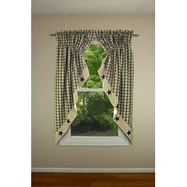 Primitive Home Decors Lancaster Star Lined Gathered Swag with Star Border 72x63, Black