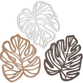 Palm Leaves Wood Wall Decor , 3Pcs Tropical Wall Art Jungle Decor, Wooden Natural Leaves Plant Wall Decor, Vintage Tropical Plant Plaque for Home Living Room Kitchen Bedroom Bathroom & Garden, Vintage Brown