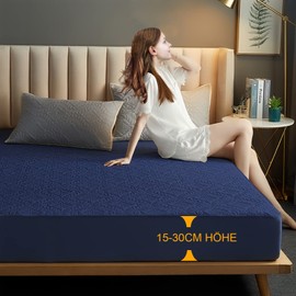 Premium Mattress Protector Waterproof 140 x 200 cm Fitted Sheet, 3D Pattern, Super Absorbent, Breathable Mattress Cover, Waterproof Mattress Protection, Moisture Protection, Fitted Sheets - Dark Blue