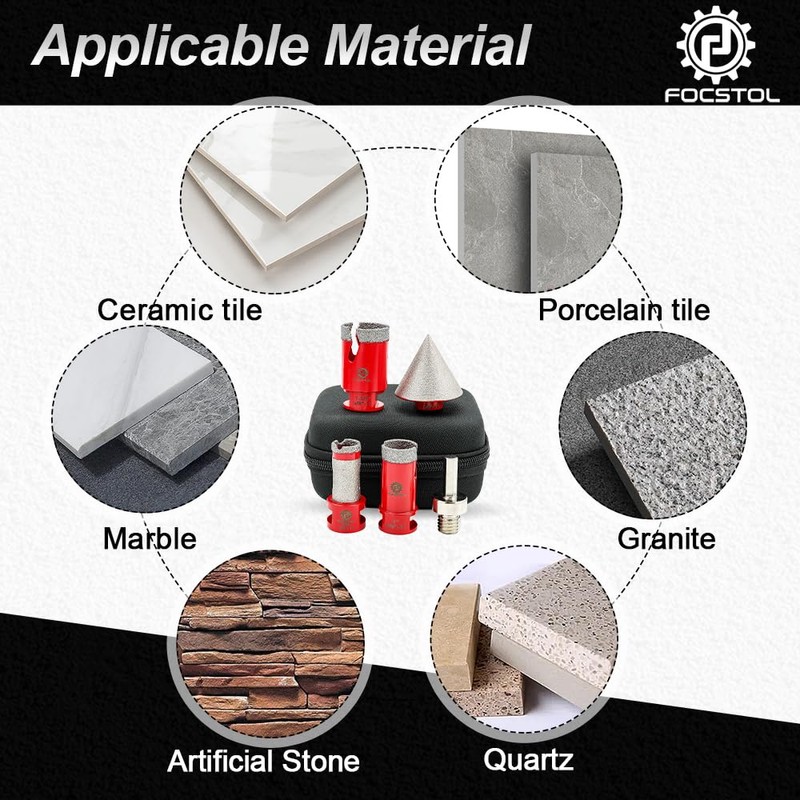 FOCSTOL Diamond Core Drill Bit Set - 5pcs (25/35mm+20mm Drilling