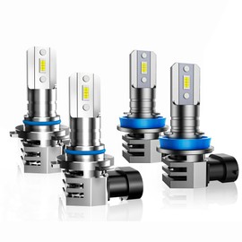 RCJ 9005/HB3 H11/H8/H9 Fog Bulbs Combo, 6000K Cool White with Cooling Fan, Plug-N-Play, Pack of 4