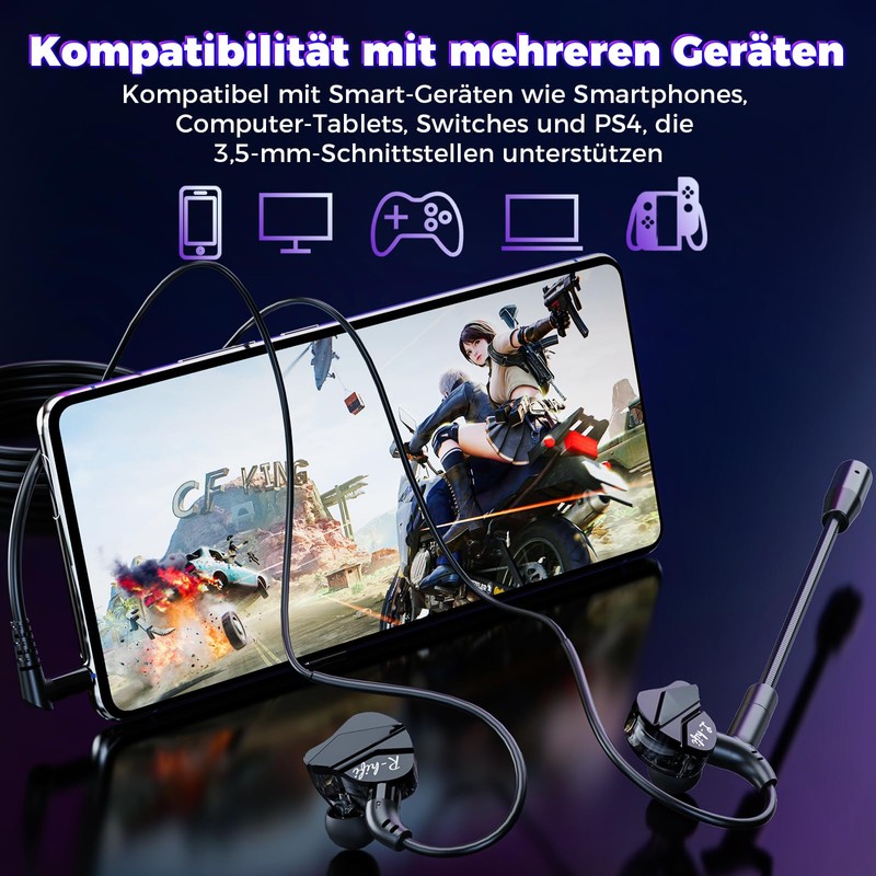 ShinePick In-Ear Gaming Headset, In-Ear Headphones with Cable 3.5 mm,
