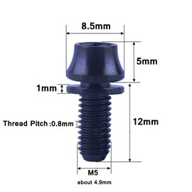 VAMUOEFL M5x12mm Titanium Bolts with Washers for Bicycle Water Bottle Cage Hex Ti Screws, Quantity 4Pcs (Black)