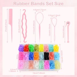 2000 Pcs Elastic Hair Bands with Organizer Box, XIACIBDUS 24 Colors Rubber Bands for Hair, Soft Mini Hair Ties with Topsy Tail Hair Tool, Hair Bands for Women Girls Toddler