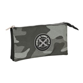 safta Triple Pencil Case for Kids, Ideal for School Age, Comfortable and Versatile, Quality and Resilience, 22 x 3 x 12 cm, Black, Estándar, Casual