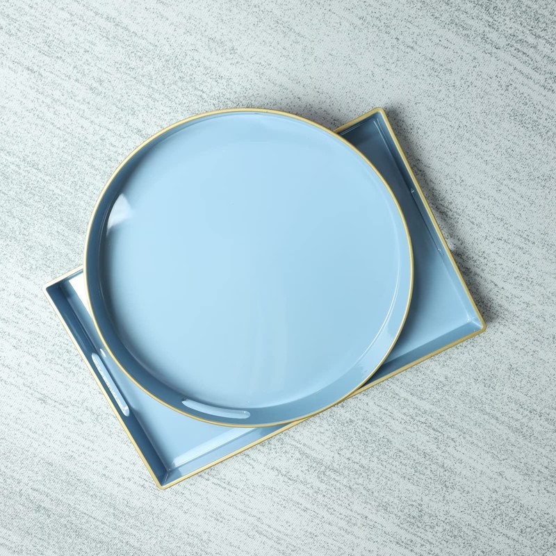 Spsyrine Round Blue Decorative Tray, 13" Plastic Serving Table Tray