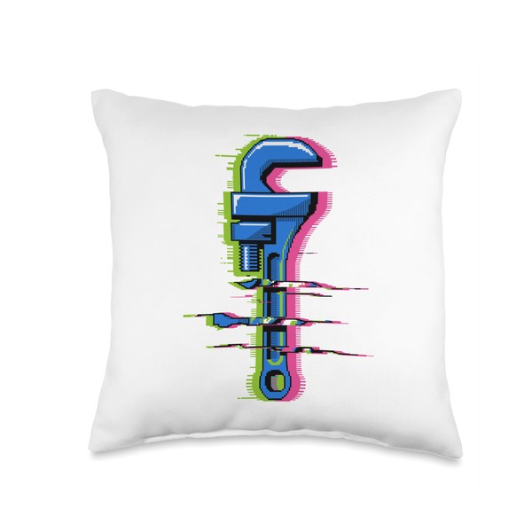 Glitch Art Plumber Wrench Plumbing Pipe Drain Plumbers Throw Pillow