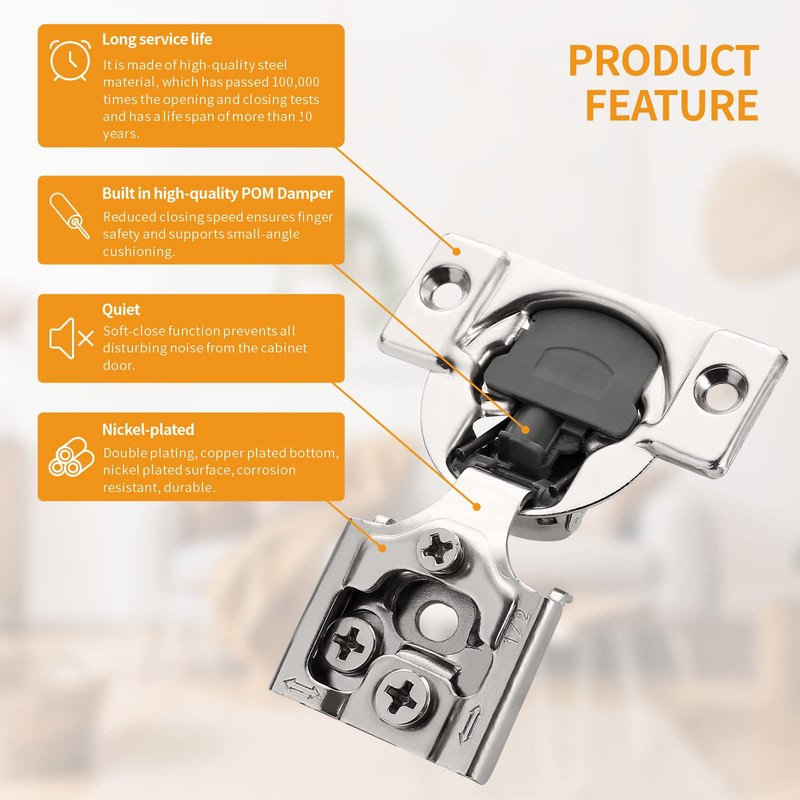 Chibery 20 Pack 1/2" Overlay 3D Soft Close Concealed Hinge