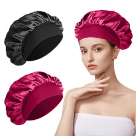 Bonnet Sleep Cap Hair, Bonet Silk, Shower Cap Women, Sleep Cap Hair Protection Children, Sleep Cap Curls, Satin Hood for Sleeping Men, Silk Hood Hair, Hair Protection (Burgundy and Black)