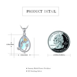 TwoAnts January Birth Flower Necklace 925 Sterling Silver Snowdrop Moonstone Pendant Necklace Flower Jewelry Birthday Gifts for Women Mother Girlfriend