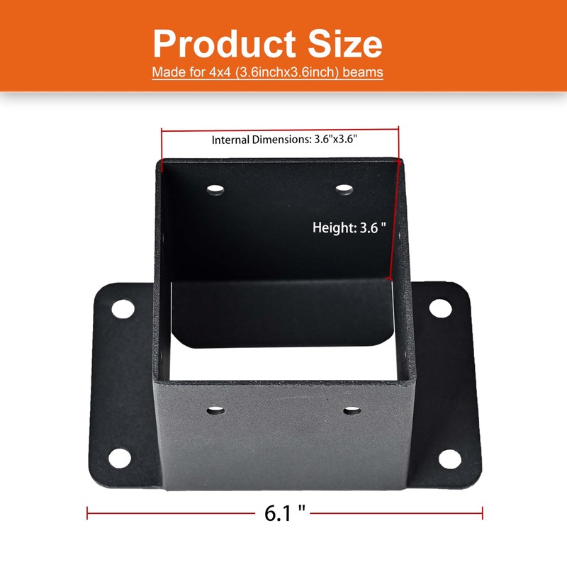 4x4 Post Base, Inner Size 3.6"x3.6" Post Base Brackets, Heavy
