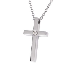 LuckyLy Collar para Mujer de Cruz con Zirconia Cúbica, Cadena de Acero Inoxidable Color Plata – Regalos Religiosos, Regalos para Mamá y Abuela, Modelo Vera