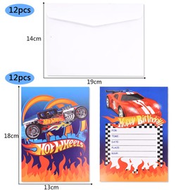 XRHOT Children's Invitations Pack of 10 Racing Car Birthday Party Invitation Cards with 12 Envelopes White Invitation Racing Car Boys Children's Birthday Party