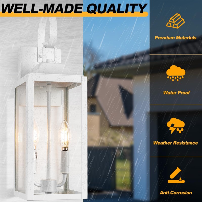 Yolsunes 19" White Outdoor Wall Lantern 2-Light, Large Modern Wall