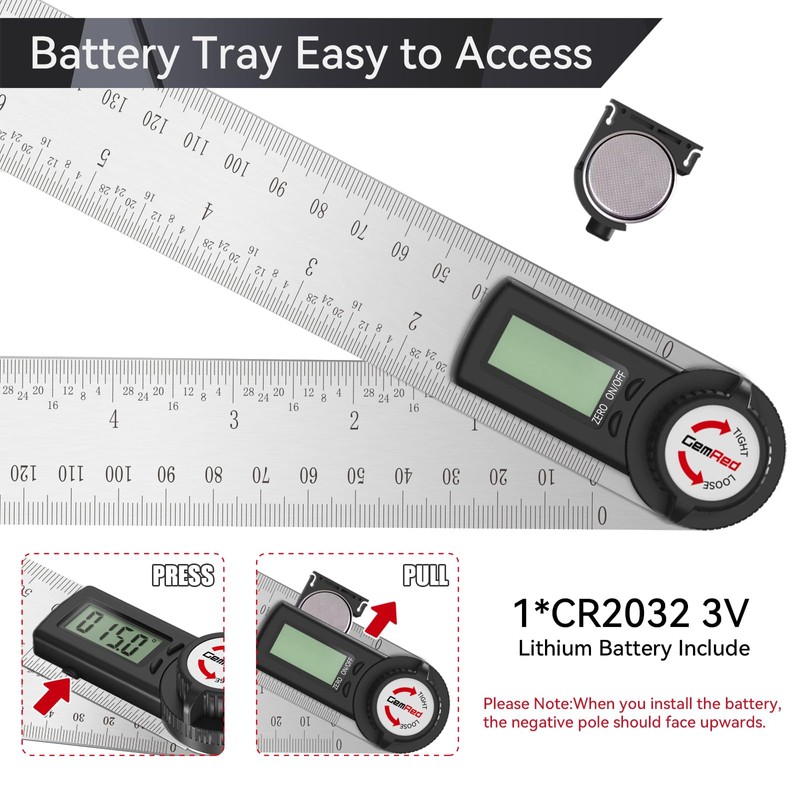 GemRed Digital Protractor Stainless Steel 600 mm Angle Gauge with