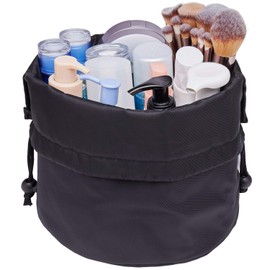 Barrel Drawstring Makeup Bag Travel Cosmetic Bag Large Toiletry Organizer Waterproof for Women (Large, Black)