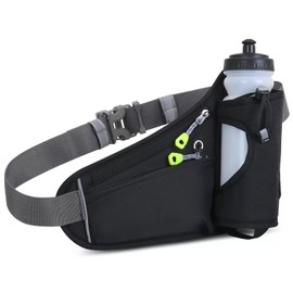 Running Belt with Water Bottle Adjustable Running Waist Packs Water Bottle Holder Running Pouch Belt Waist Pack for Running Walking Hiking (Black.)