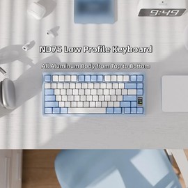 Chilkey ND75 LP Low Profile Aluminum Mechanical Keyboard, 75 Percent Wireless Gaming Keyboard w/Screen, Tri-Mode, Quick Disassembly, RGB Backlit Key Board for Laptop Office PC (Blue)