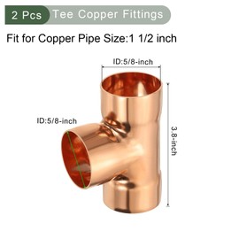 YOKIVE 2 Pcs Copper Tee Fitting, Pressure Pipe Fitting C x C Connector, Welding Joint Tube Connection, Great for HVAC Refrigeration (1 1/2" Nominal Size)