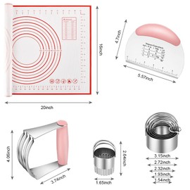 Pastry Cutter, Biscuit Cutter, Dough Scraper, Silicone Baking Mats, Stainless Steel Pastry Blender Set, Dough Cutter Biscuit Cutter Baking Pastry Mat Dough Blender Tools(5 Pcs/Pink)