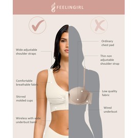 FeelinGirl Post Surgery Compression Bra for Women's Front Closure Bra with Adjustable Straps Wirefree Bra White M