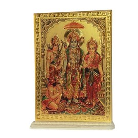Golden Ram Darbar Hindu Religious Photo Frame With Stand | Golden Shiny | For Car Dashboard,Home And Mandir (2.8x0.8x3.8 inches.)