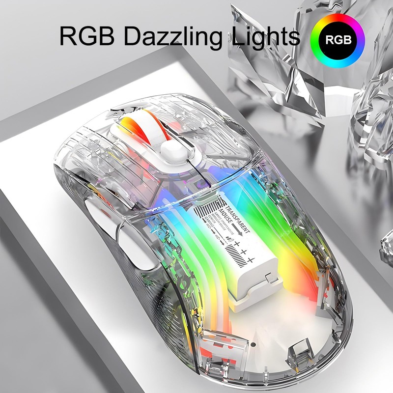 Lancoon Kabellose Gaming Maus Transparente Mechanische Maus mit 2.4G Optischem