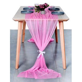 MDS 1 Pack 14ft Chiffon Table Runner 29 x 170 Inches Sheer Wedding Runner Romantic Rustic Table Runner for Wedding Decorations, Birthday Parties, Bridal Shower Party Arch Decor - Bubblegum Pink