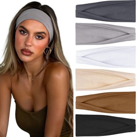 Tumurup Running Headbands for Women's Hair, Cotton Black Sport Headband, 6 Pack – Elastic, Sweat-Absorbing Thin Fashion Hairbands for Makeup, Skincare, Walking & Gym – Unisex Hair band for Women & Men