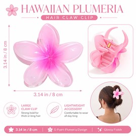 Hawaiian Flower Hair Claw Clip,Plumeria Flower Hair Clips, Large Non-Slip Claw Clip Strong Hold Beach Hair Accessories (Purple)